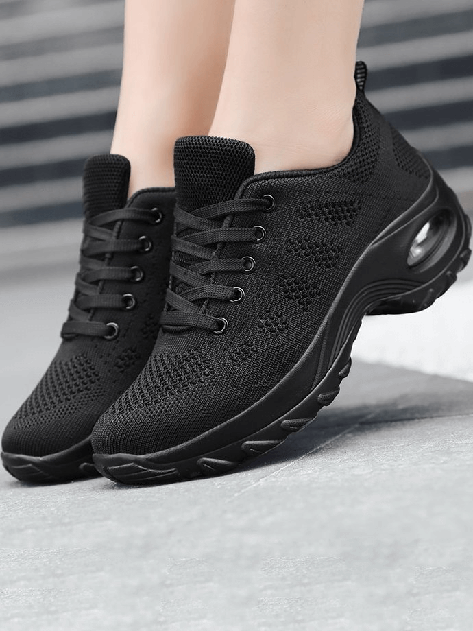 Women's stylish breathable black sneakers with mesh upper, EVA insole, and non-slip sole for outdoor activities - SF0775